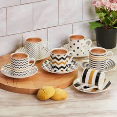 Karaca Nossa Mokka- & Espressotassen-Set – 12-teilig für 6 Personen, 80 ml