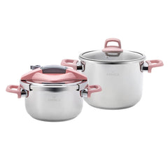 Karaca Perfect Pink Schnellkochtopf-Set 4 + 6 Liter, 4-teilig