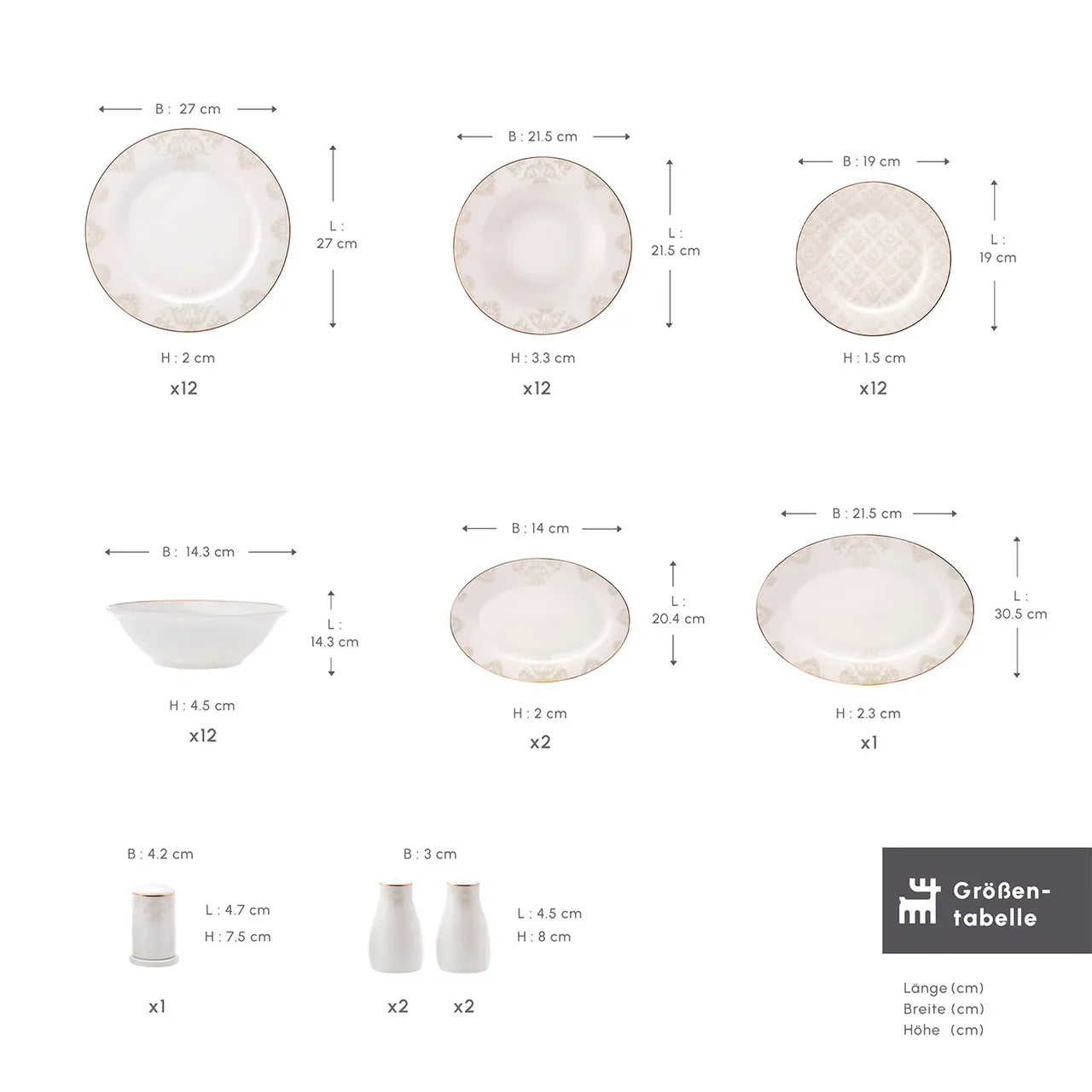 Karaca Siena New Generation Bone Gold Geschirrset, 56-teilig, 12-Personen