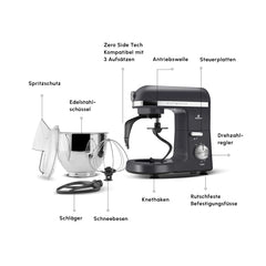 Karaca Mastermaid Chef Pro Doppelarm-Küchenmaschine Space Grey, 5 Liter, 1500 W