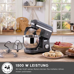 Karaca Mastermaid Chef Pro Doppelarm-Küchenmaschine Space Grey, 5 Liter, 1500 W