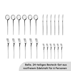 Karaca Bella Edelstahl V2 Besteckset für 6 Personen, 24-teilig