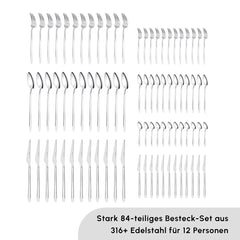 Karaca Stark 316+ Premium Besteck-Set für 12 Personen, 84-teilig