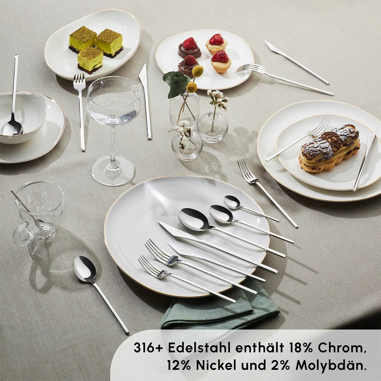 Karaca Look 316+ Stahl 84-teiliges Premium Besteckset für 12 Personen