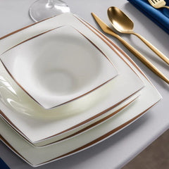 Karaca Fine Pearl New Agate Gold Service de table carré pour 12 personnes, 58 pièces