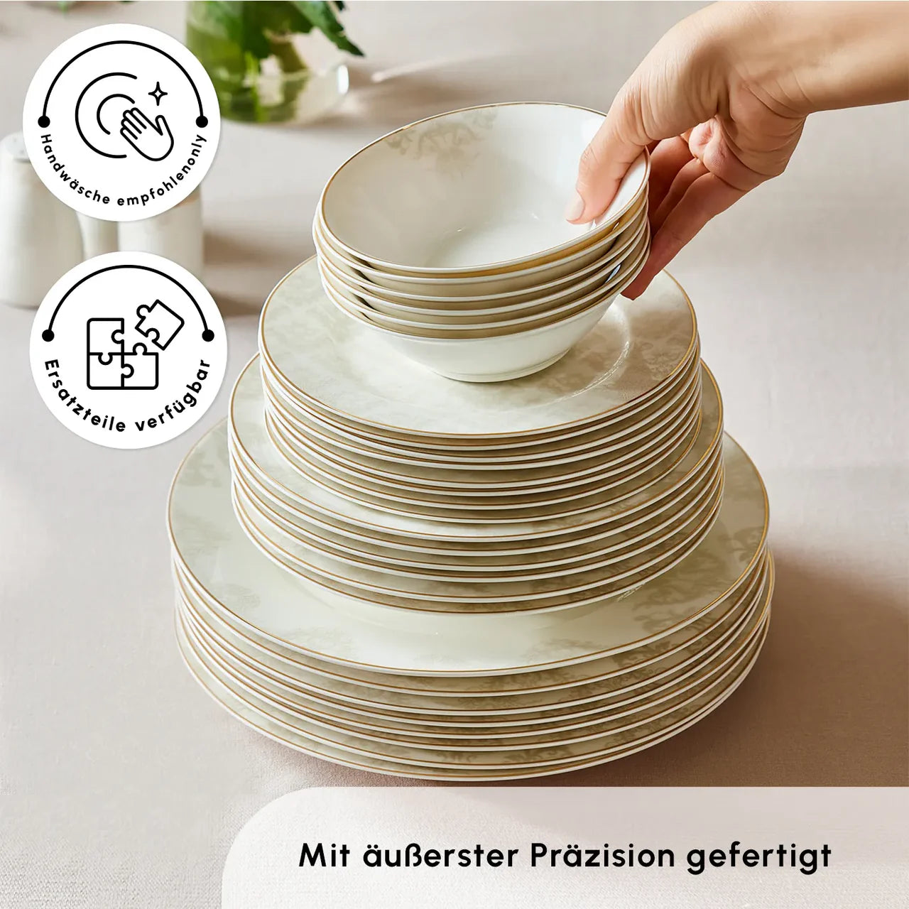 Karaca Siena New Generation Bone Gold Geschirrset, 56-teilig, 12-Personen