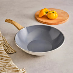 Karaca Swiss Crystal 28 Cm Induktion Wok-Pfanne, Creme