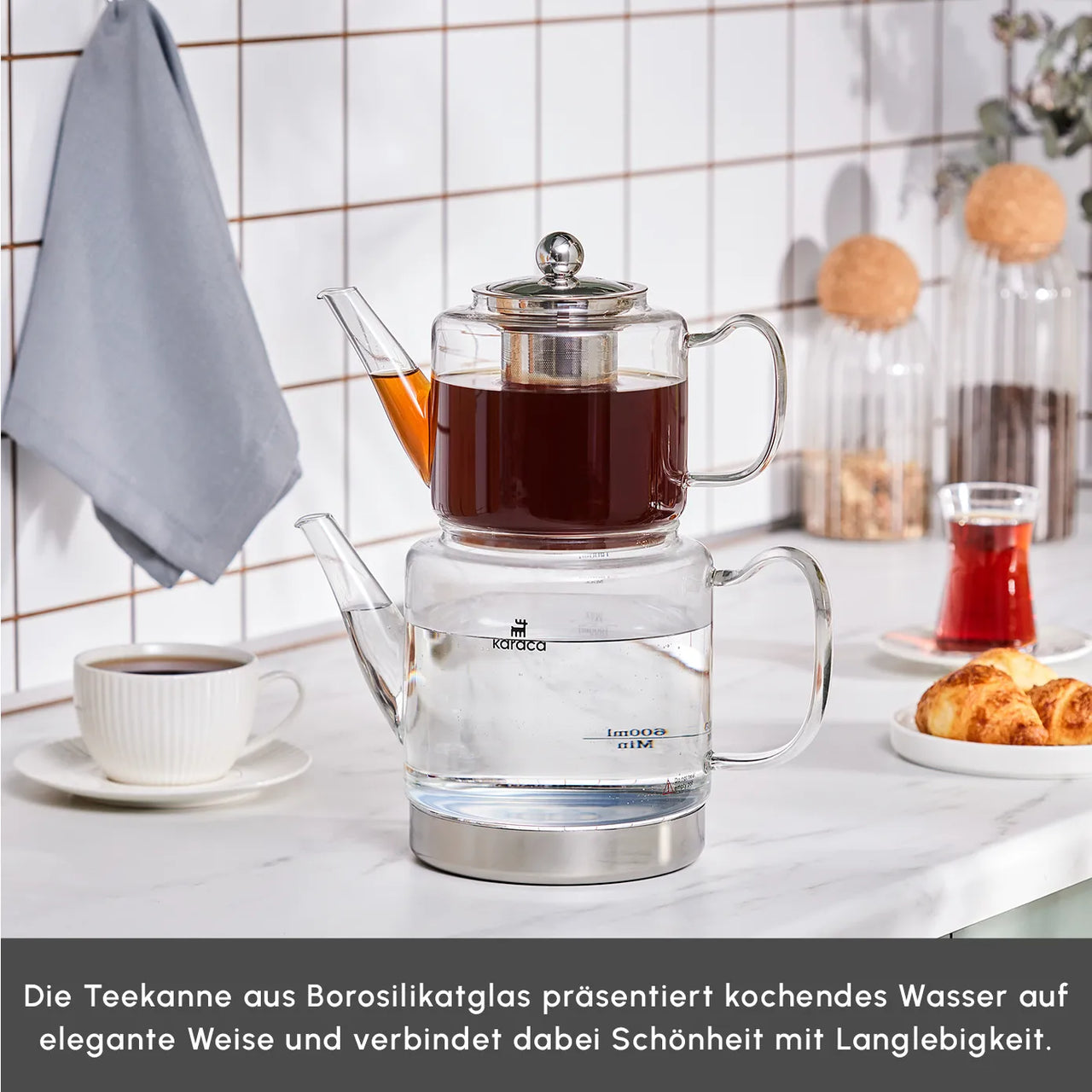 Karaca Dora glass teapot XL, 1000 ml teapot, 2000 ml water jug