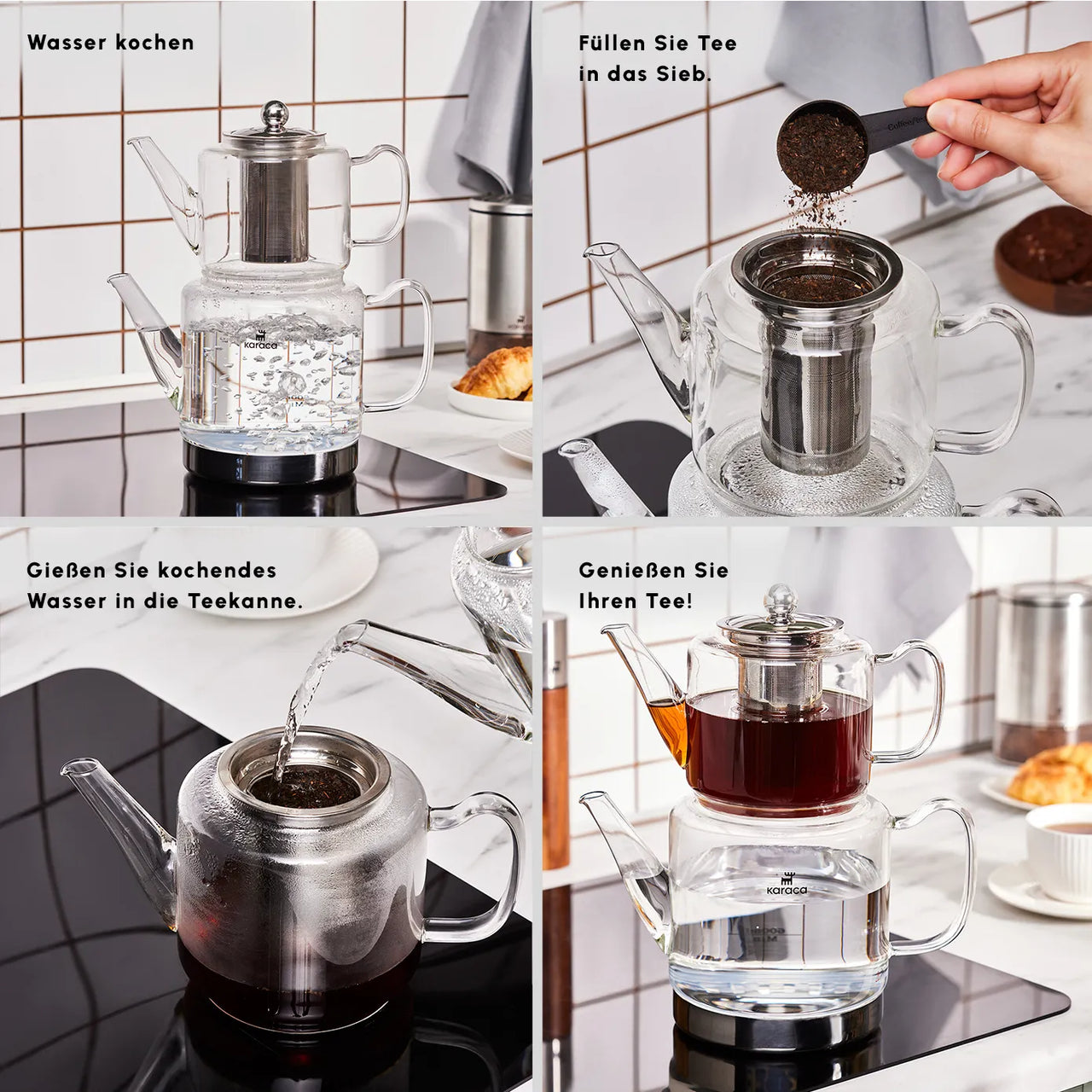 Karaca Dora glass teapot XL, 1000 ml teapot, 2000 ml water jug