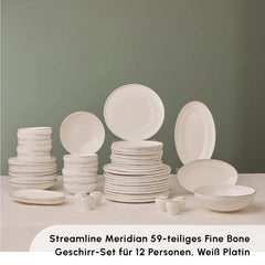 Karaca Stream Bone New Meridian Platin Geschirrset für 12 Personen, 59-teilig