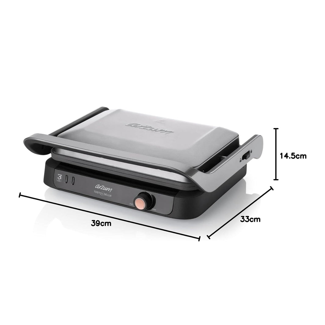 Arzum Tostcu Delux AR2001 Kontaktgrill und Sandwichtoaster, Silber