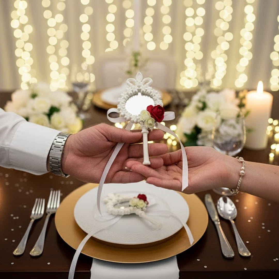 Magnetischer Mini-Spiegel mit Blumen – Hochzeits- oder Nişan-Geschenk