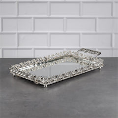 Diamond Zeyve Small Rectangular Tray With Handle, Silver