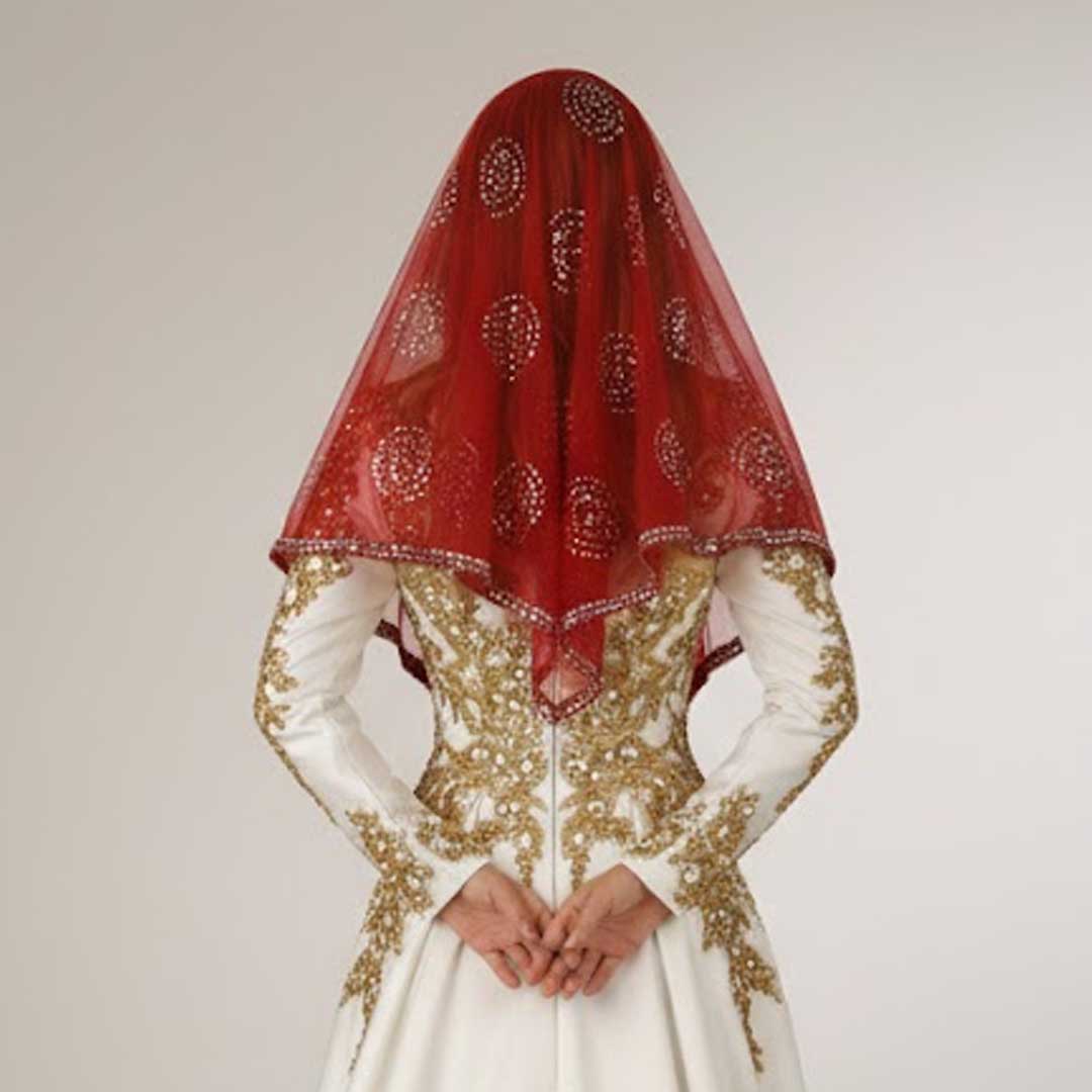 Gelin-Schleier Rot – ca. 80x90 cm traditioneller Brautschleier mit Pailletten für Henna-Abend oder Hochzeit