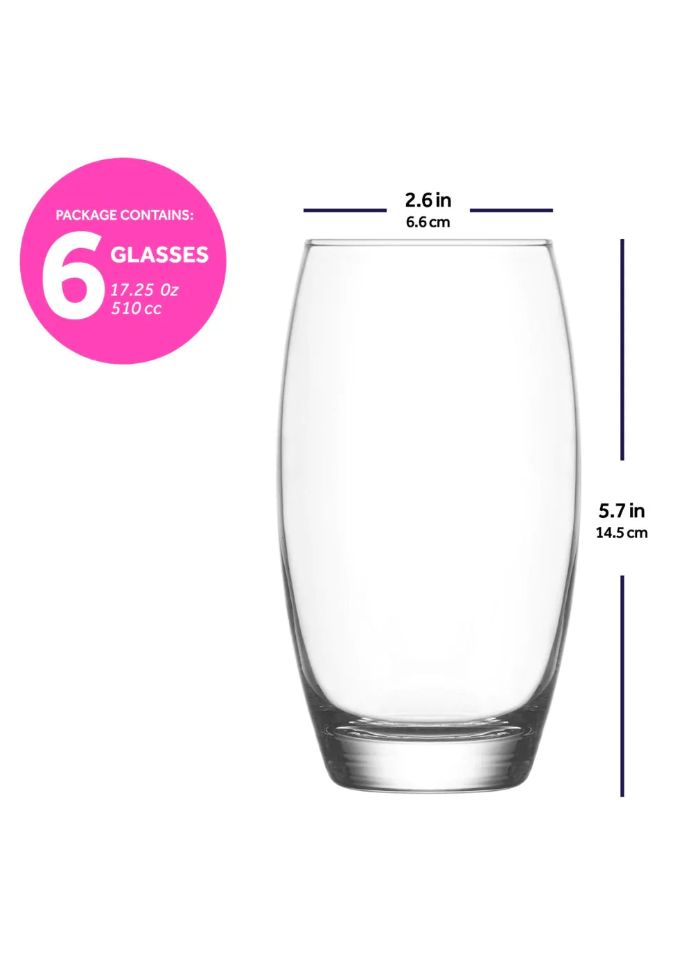 LAV Empire Trinkgläser Set – 6-teilig, 510 ml