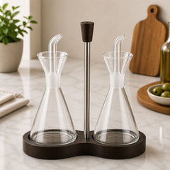 Öl Essig Set Glas mit Holzgriff, 3-teilig
