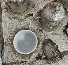 Sena Lalezar Kaffee-Set – 13-teilig, 6 Personen, Porzellan mit Deckel, Silberfarben