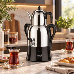 Korkmaz Çaykolik A341-04 Elektrischer Samowar – 2000 W, Schwarz