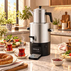 Korkmaz Çayşef A841 Elektrischer Samowar – Silber Matt, 5 L + 2 L