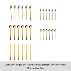 Karaca Orion Gold Besteckset für 6 Personen, 30-teilig