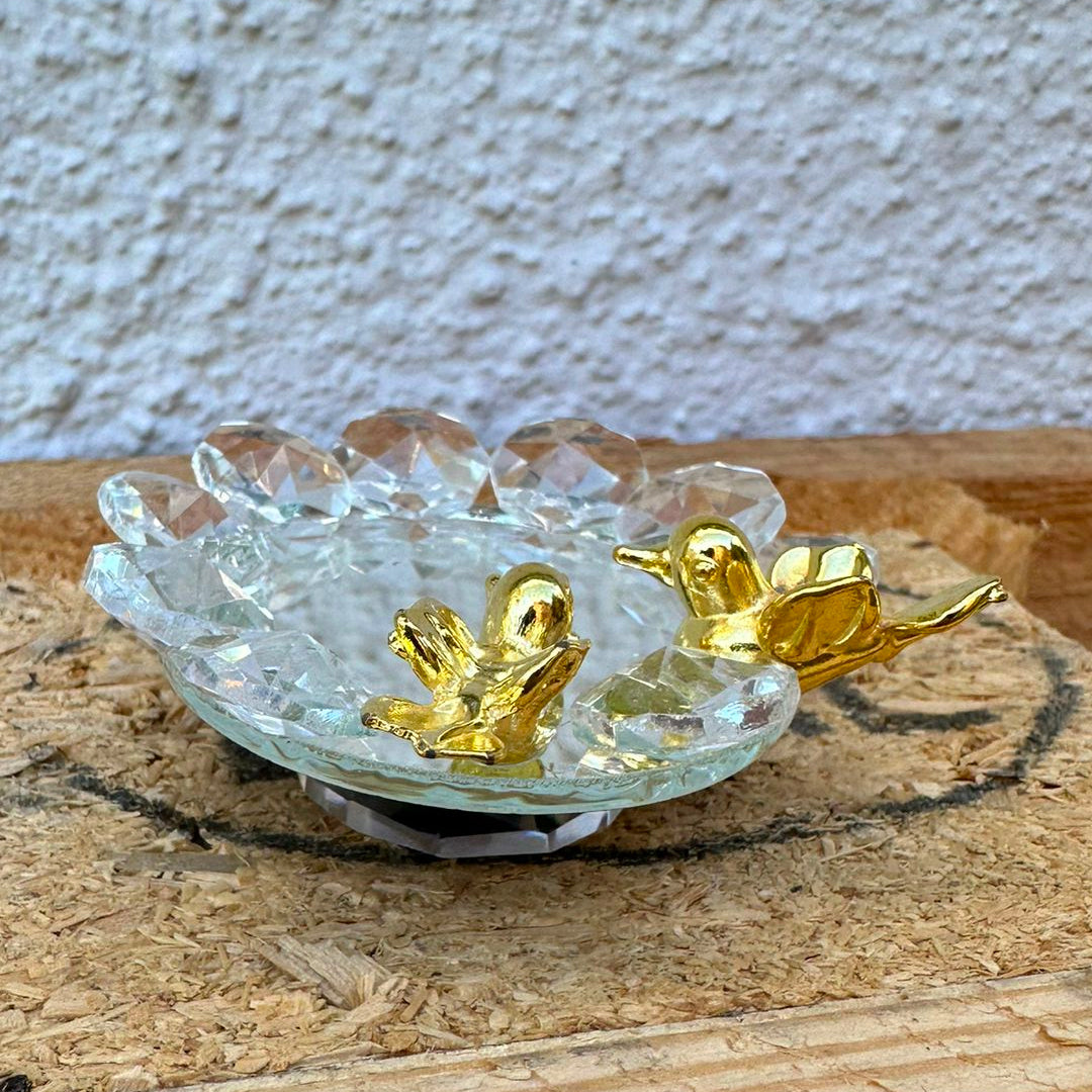 Ringhalter 6 x 6 cm, Kristal, vergoldet mit Spiegel
