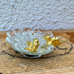 Ringhalter 6 x 6 cm, Kristal, vergoldet mit Spiegel