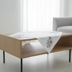 Tischdecke Frühling Stiefmütterchen Stickerei Mitteldecke Weiss Lila Bestickt Decke Quadratisch
