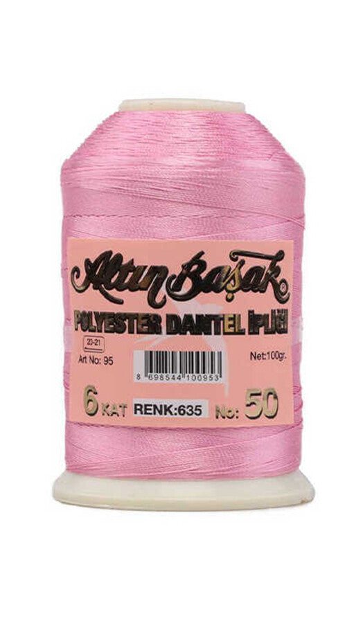 Altınbaşak Polyester-Spitzengarn 100 g, 6-fach, Nr. 50, Farbe: 635 Pink