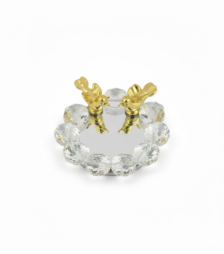 Ring holder 6 x 6 cm, crystal, gold plated with mirror