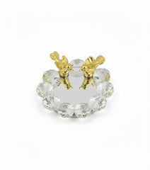 Ring holder 6 x 6 cm, crystal, gold plated with mirror