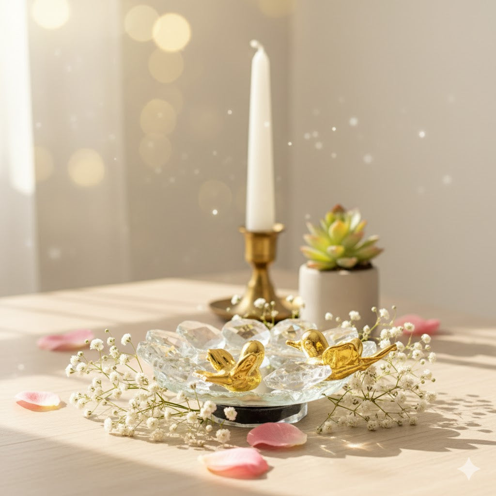 Ring holder 6 x 6 cm, crystal, gold plated with mirror