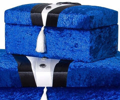 Wedding Chest Groom Figured Velvet 2 Ceyiz Chest Blue