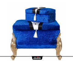 Wedding Chest Groom Figured Velvet 2 Ceyiz Chest Blue