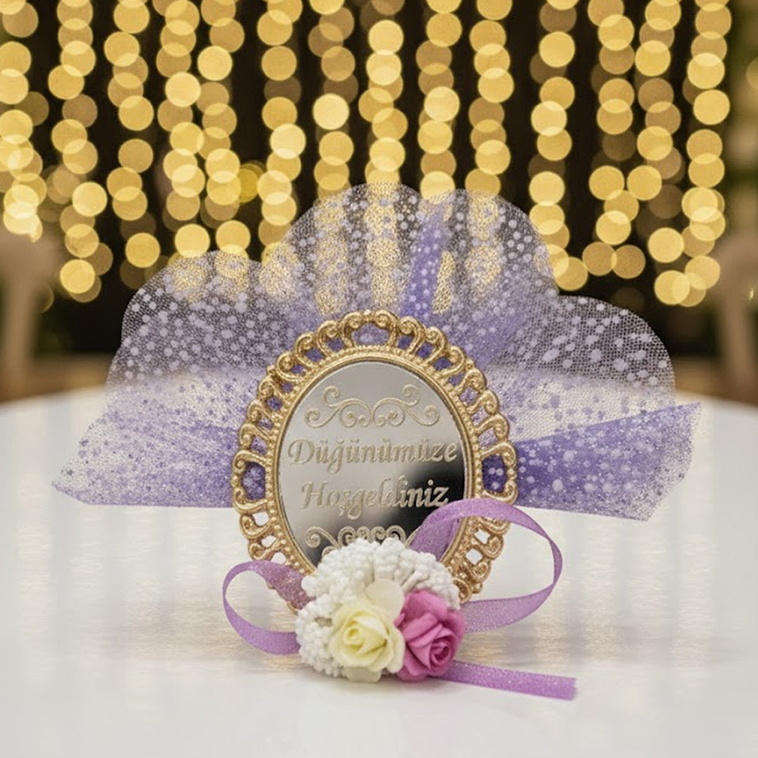 Magnetisches Hochzeitsgeschenk „Dügünümüze Hosgeldiniz“ – Elegantes Gastgeschenk mit Blumen & Tüll
