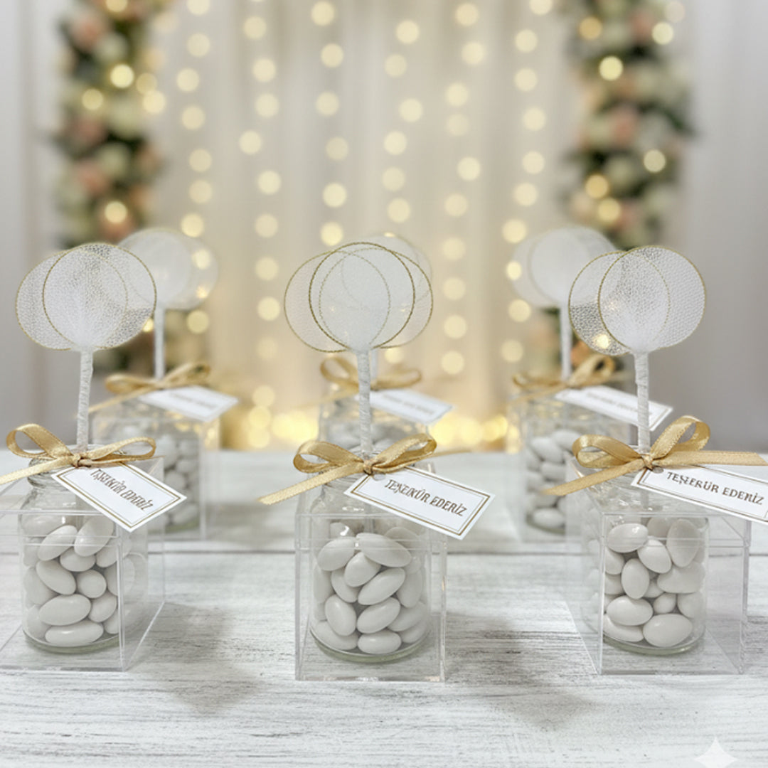 12 Stk. Delikate Deko-Picks "Goldener Tüllzauber" – 13 cm, Ideal für Gastgeschenke & Braut-Accessoires