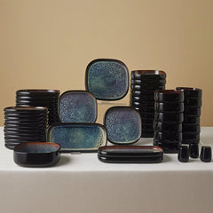 Karaca Earth Collection Galactic Shiny Black Tafelservice für 12 Personen, 55-teilig