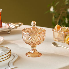 Karaca Home Louis Lokumschale mit Deckel aus Glas Amber, 14,2 cm