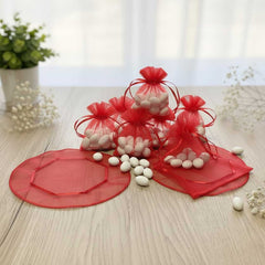50 Stück Geschenkorganza-Beutel rot 24 cm, rund, Mandelzucker-Beutel, Mini-Organza-Beutel