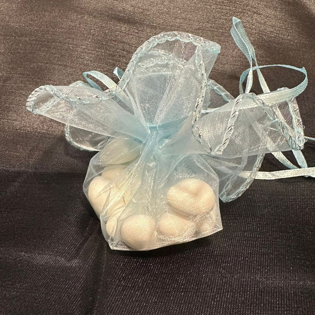 50 pieces gift organza bags blue 24 cm, round, almond sugar bags, mini organza bags