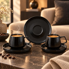 Karaca Streamline Saturn Espressotassen-Set für 2 Personen, 4-teilig, Mattschwarz