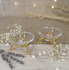 Double crystal glass silver ring holder, ring tray, gold