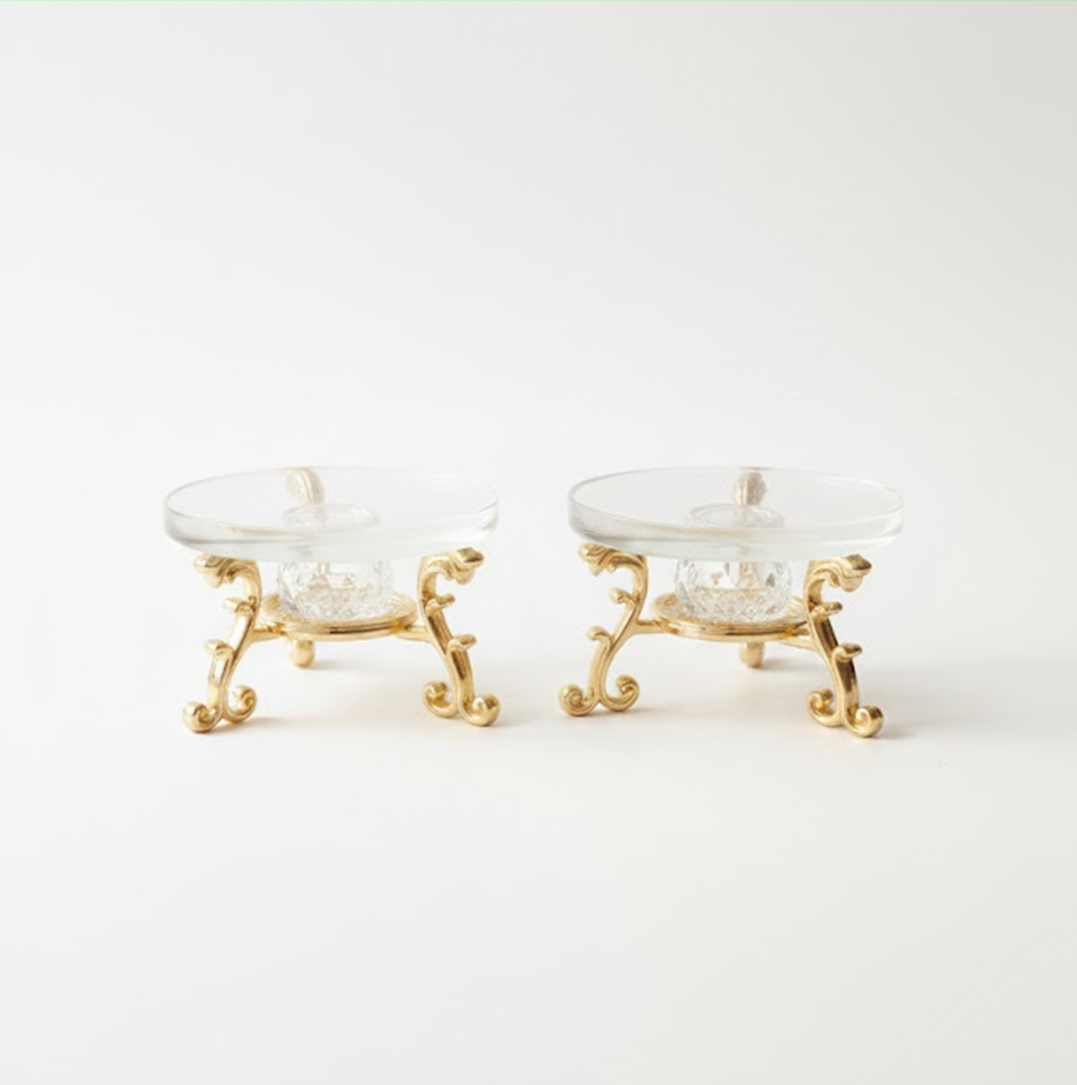Double crystal glass silver ring holder, ring tray, gold