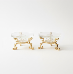 Double crystal glass silver ring holder, ring tray, gold