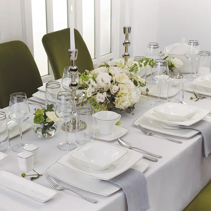Karaca Fine Pearl Belha 62-teiliges quadratisches Perlmutt-Dinnerset für 12 Personen