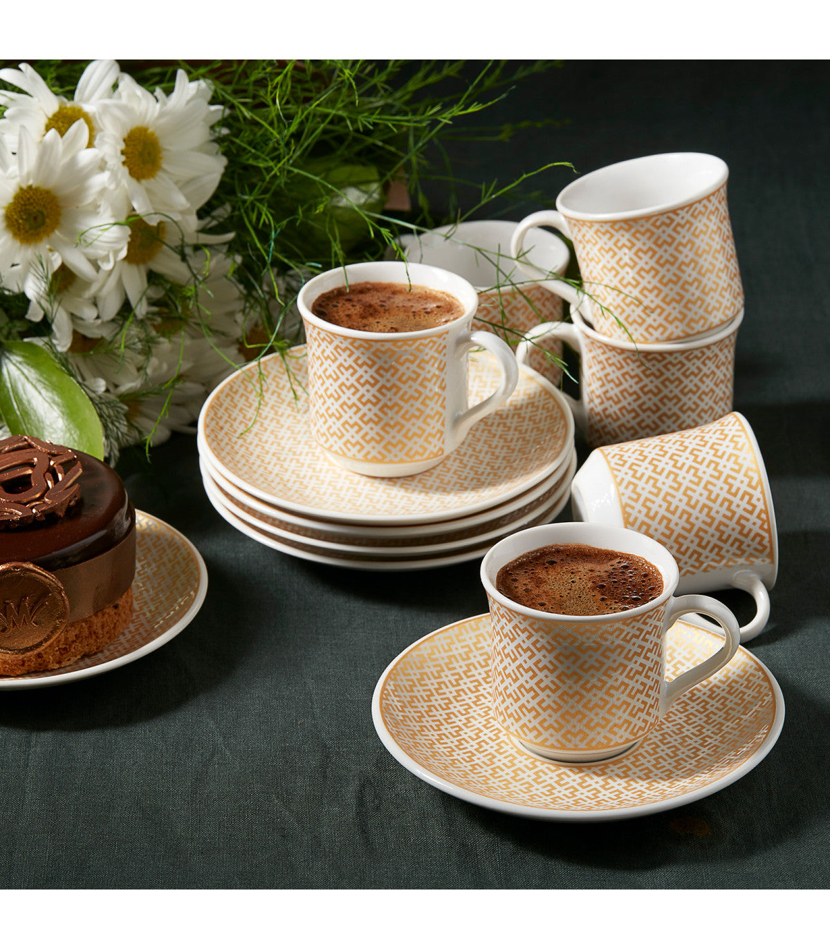 Karaca Apricot Vivi Bronz Kaffeetassen-Set für 6 Personen